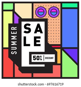 Abstract Colorful Geometric Summer Sale background design template. Trendy and Colorful Pattern design for fabric background and wallpaper. Summer Promotion and discount poster design.