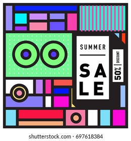 Abstract Colorful Geometric Summer Sale background design template. Trendy and Colorful Pattern design for fabric background and wallpaper. Summer Promotion and discount poster design.