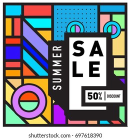 Abstract Colorful Geometric Summer Sale background design template. Trendy and Colorful Pattern design for fabric background and wallpaper. Summer Promotion and discount poster design.