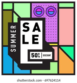 Abstract Colorful Geometric Summer Sale background design template. Trendy and Colorful Pattern design for fabric background and wallpaper. Summer Promotion and discount poster design.