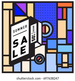 Abstract Colorful Geometric Summer Sale background design template. Trendy and Colorful Pattern design for fabric background and wallpaper. Summer Promotion and discount poster design.