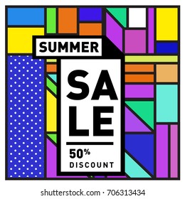 Abstract Colorful Geometric Summer Sale background design template. Trendy and Colorful Pattern design for fabric background and wallpaper. Summer Promotion and discount poster design.