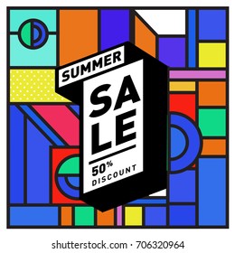 Abstract Colorful Geometric Summer Sale background design template. Trendy and Colorful Pattern design for fabric background and wallpaper. Summer Promotion and discount poster design.