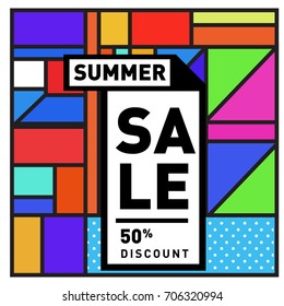 Abstract Colorful Geometric Summer Sale background design template. Trendy and Colorful Pattern design for fabric background and wallpaper. Summer Promotion and discount poster design.