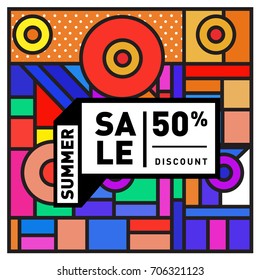 Abstract Colorful Geometric Summer Sale background design template. Trendy and Colorful Pattern design for fabric background and wallpaper. Summer Promotion and discount poster design.