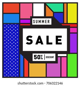 Abstract Colorful Geometric Summer Sale background design template. Trendy and Colorful Pattern design for fabric background and wallpaper. Summer Promotion and discount poster design.