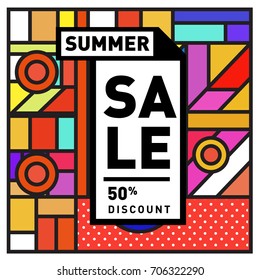 Abstract Colorful Geometric Summer Sale background design template. Trendy and Colorful Pattern design for fabric background and wallpaper. Summer Promotion and discount poster design.
