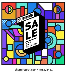 Abstract Colorful Geometric Summer Sale background design template. Trendy and Colorful Pattern design for fabric background and wallpaper. Summer Promotion and discount poster design.