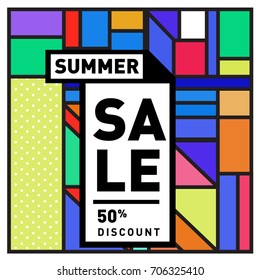 Abstract Colorful Geometric Summer Sale background design template. Trendy and Colorful Pattern design for fabric background and wallpaper. Summer Promotion and discount poster design.