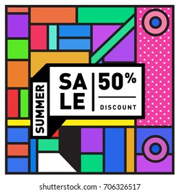 Abstract Colorful Geometric Summer Sale background design template. Trendy and Colorful Pattern design for fabric background and wallpaper. Summer Promotion and discount poster design.