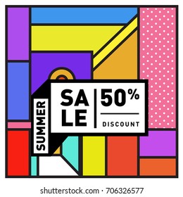 Abstract Colorful Geometric Summer Sale background design template. Trendy and Colorful Pattern design for fabric background and wallpaper. Summer Promotion and discount poster design.