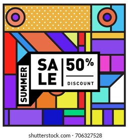 Abstract Colorful Geometric Summer Sale background design template. Trendy and Colorful Pattern design for fabric background and wallpaper. Summer Promotion and discount poster design.