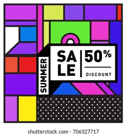 Abstract Colorful Geometric Summer Sale background design template. Trendy and Colorful Pattern design for fabric background and wallpaper. Summer Promotion and discount poster design.