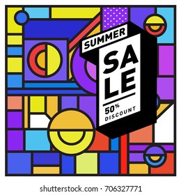 Abstract Colorful Geometric Summer Sale background design template. Trendy and Colorful Pattern design for fabric background and wallpaper. Summer Promotion and discount poster design.