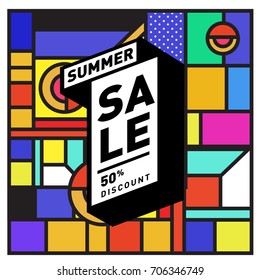 Abstract Colorful Geometric Summer Sale background design template. Trendy and Colorful Pattern design for fabric background and wallpaper. Summer Promotion and discount poster design.