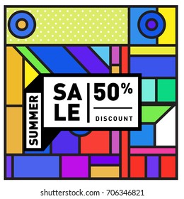 Abstract Colorful Geometric Summer Sale background design template. Trendy and Colorful Pattern design for fabric background and wallpaper. Summer Promotion and discount poster design.