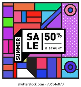 Abstract Colorful Geometric Summer Sale background design template. Trendy and Colorful Pattern design for fabric background and wallpaper. Summer Promotion and discount poster design.