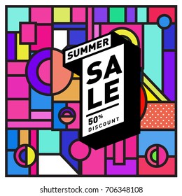 Abstract Colorful Geometric Summer Sale background design template. Trendy and Colorful Pattern design for fabric background and wallpaper. Summer Promotion and discount poster design.