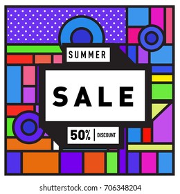 Abstract Colorful Geometric Summer Sale background design template. Trendy and Colorful Pattern design for fabric background and wallpaper. Summer Promotion and discount poster design.
