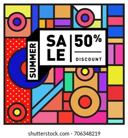 Abstract Colorful Geometric Summer Sale background design template. Trendy and Colorful Pattern design for fabric background and wallpaper. Summer Promotion and discount poster design.