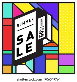 Abstract Colorful Geometric Summer Sale background design template. Trendy and Colorful Pattern design for fabric background and wallpaper. Summer Promotion and discount poster design.