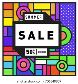 Abstract Colorful Geometric Summer Sale background design template. Trendy and Colorful Pattern design for fabric background and wallpaper. Summer Promotion and discount poster design.