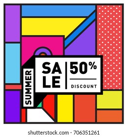 Abstract Colorful Geometric Summer Sale background design template. Trendy and Colorful Pattern design for fabric background and wallpaper. Summer Promotion and discount poster design.