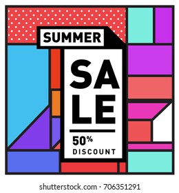 Abstract Colorful Geometric Summer Sale background design template. Trendy and Colorful Pattern design for fabric background and wallpaper. Summer Promotion and discount poster design.