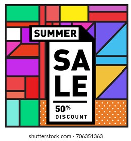 Abstract Colorful Geometric Summer Sale background design template. Trendy and Colorful Pattern design for fabric background and wallpaper. Summer Promotion and discount poster design.