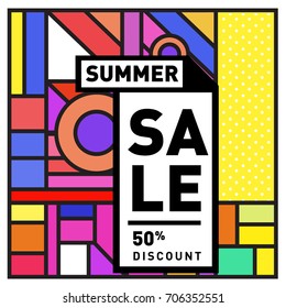 Abstract Colorful Geometric Summer Sale background design template. Trendy and Colorful Pattern design for fabric background and wallpaper. Summer Promotion and discount poster design.