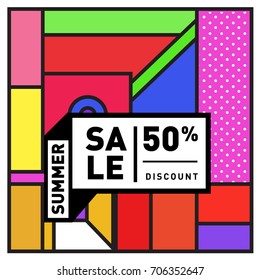 Abstract Colorful Geometric Summer Sale background design template. Trendy and Colorful Pattern design for fabric background and wallpaper. Summer Promotion and discount poster design.
