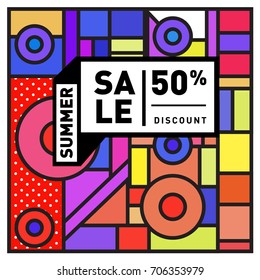 Abstract Colorful Geometric Summer Sale background design template. Trendy and Colorful Pattern design for fabric background and wallpaper. Summer Promotion and discount poster design.