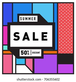 Abstract Colorful Geometric Summer Sale background design template. Trendy and Colorful Pattern design for fabric background and wallpaper. Summer Promotion and discount poster design.