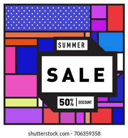 Abstract Colorful Geometric Summer Sale background design template. Trendy and Colorful Pattern design for fabric background and wallpaper. Summer Promotion and discount poster design.