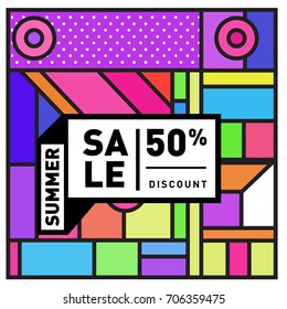 Abstract Colorful Geometric Summer Sale background design template. Trendy and Colorful Pattern design for fabric background and wallpaper. Summer Promotion and discount poster design.