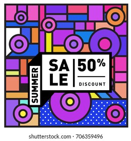 Abstract Colorful Geometric Summer Sale background design template. Trendy and Colorful Pattern design for fabric background and wallpaper. Summer Promotion and discount poster design.