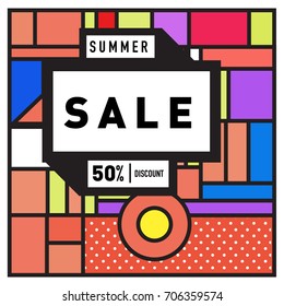 Abstract Colorful Geometric Summer Sale background design template. Trendy and Colorful Pattern design for fabric background and wallpaper. Summer Promotion and discount poster design.