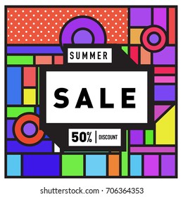 Abstract Colorful Geometric Summer Sale background design template. Trendy and Colorful Pattern design for fabric background and wallpaper. Summer Promotion and discount poster design.