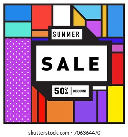Abstract Colorful Geometric Summer Sale background design template. Trendy and Colorful Pattern design for fabric background and wallpaper. Summer Promotion and discount poster design.