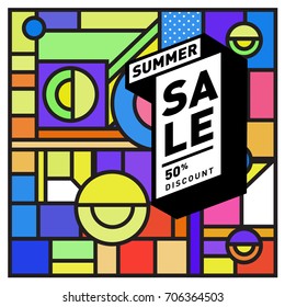 Abstract Colorful Geometric Summer Sale background design template. Trendy and Colorful Pattern design for fabric background and wallpaper. Summer Promotion and discount poster design.
