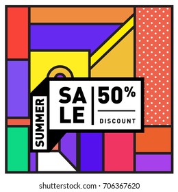 Abstract Colorful Geometric Summer Sale background design template. Trendy and Colorful Pattern design for fabric background and wallpaper. Summer Promotion and discount poster design.