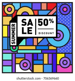 Abstract Colorful Geometric Summer Sale background design template. Trendy and Colorful Pattern design for fabric background and wallpaper. Summer Promotion and discount poster design.