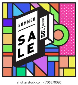 Abstract Colorful Geometric Summer Sale background design template. Trendy and Colorful Pattern design for fabric background and wallpaper. Summer Promotion and discount poster design.