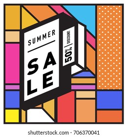Abstract Colorful Geometric Summer Sale background design template. Trendy and Colorful Pattern design for fabric background and wallpaper. Summer Promotion and discount poster design.