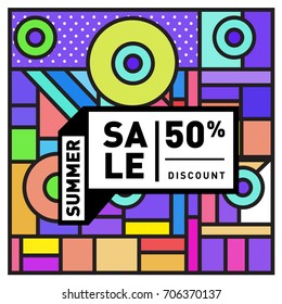 Abstract Colorful Geometric Summer Sale background design template. Trendy and Colorful Pattern design for fabric background and wallpaper. Summer Promotion and discount poster design.