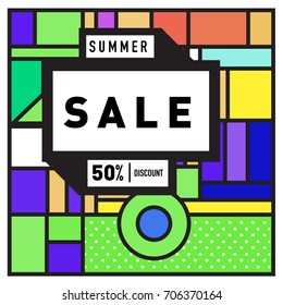Abstract Colorful Geometric Summer Sale background design template. Trendy and Colorful Pattern design for fabric background and wallpaper. Summer Promotion and discount poster design.
