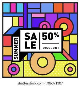 Abstract Colorful Geometric Summer Sale background design template. Trendy and Colorful Pattern design for fabric background and wallpaper. Summer Promotion and discount poster design.