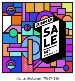 Abstract Colorful Geometric Summer Sale background design template. Trendy and Colorful Pattern design for fabric background and wallpaper. Summer Promotion and discount poster design.