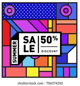 Abstract Colorful Geometric Summer Sale background design template. Trendy and Colorful Pattern design for fabric background and wallpaper. Summer Promotion and discount poster design.