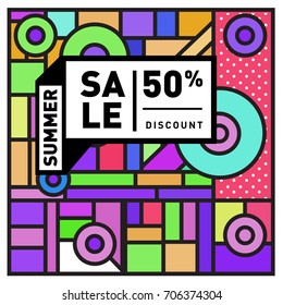 Abstract Colorful Geometric Summer Sale background design template. Trendy and Colorful Pattern design for fabric background and wallpaper. Summer Promotion and discount poster design.